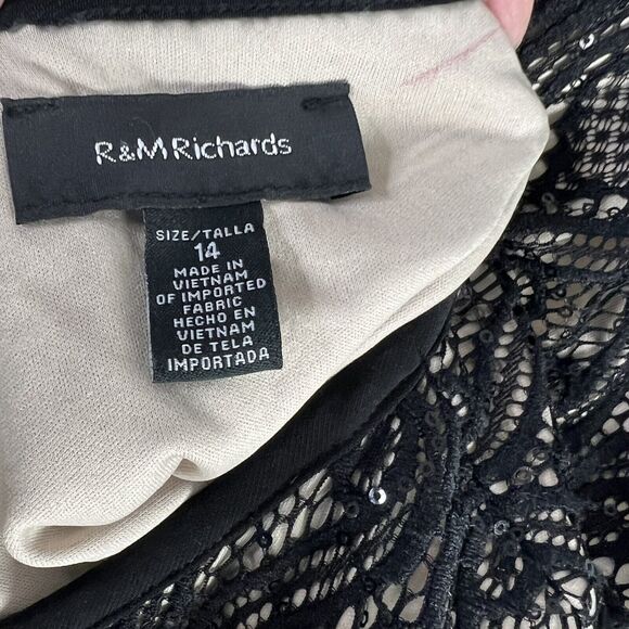 R M Richards Size 14 Black Sequin Lace Overlay Knee length Sheath Dress NEW - Picture 6 of 7